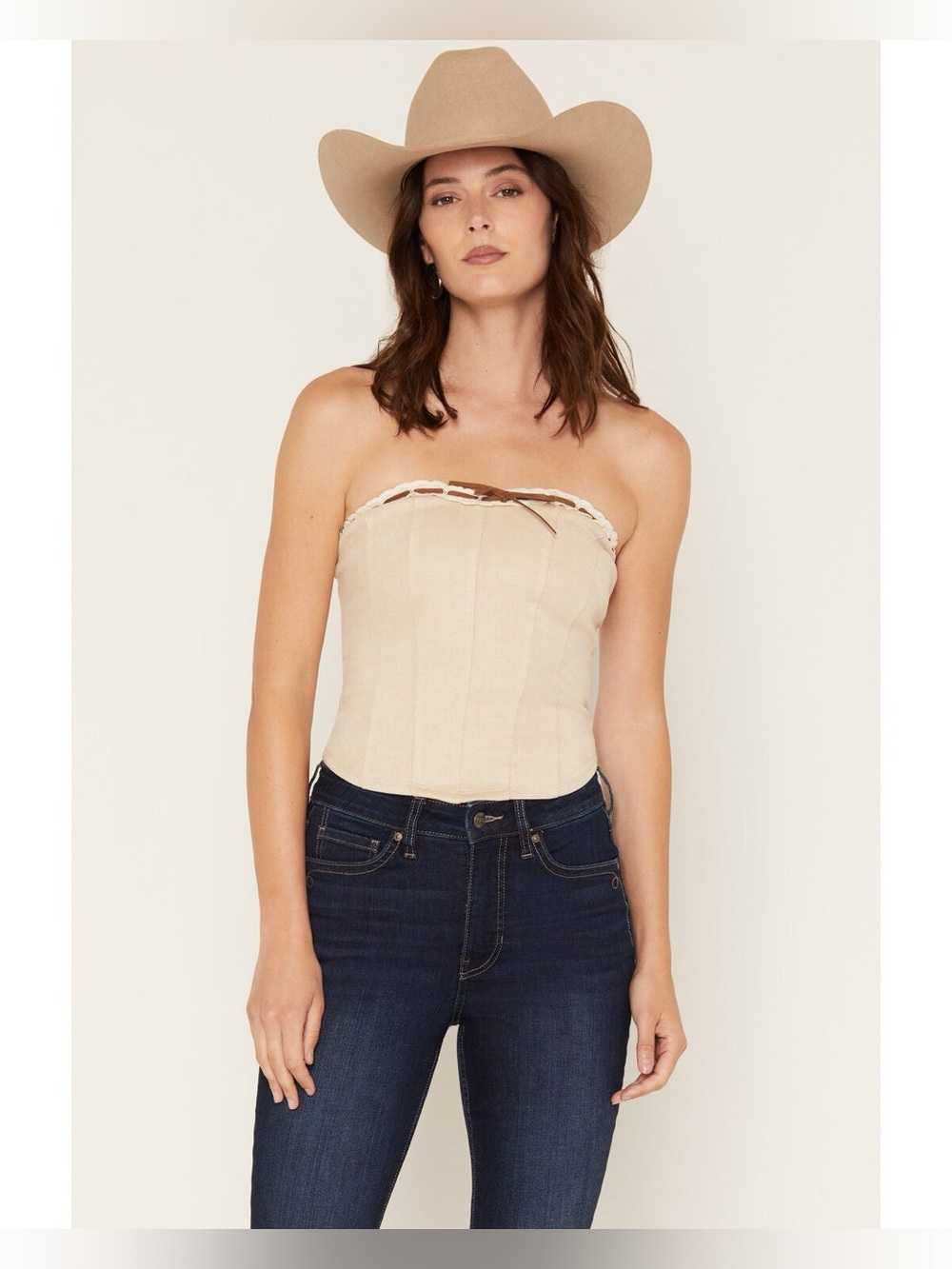 NWT CLEO + WOLF WOMEN'S FAUX SUEDE RIBBON CORSET CROPPED TOP